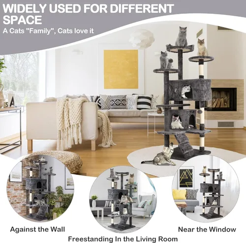Miniatura 6 de Árbol de gato de varios niveles de 70 pulgadas de alto para gatos de interior, muebles con poste rascador, plataforma, condominio, torre con juguete