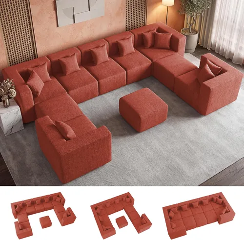 Miniatura 17 de MONVANE 55.5" Convertible Loveseat Sofa, 2-in-1 Boneless Sleeper Sofa Bed Futon Couch with Storage Pocket, Comfy Chenille Deep Seat Boneless Couch
