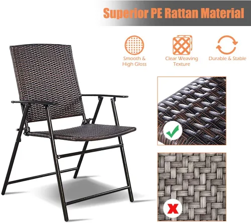 Miniatura 6 de RELAX4LIFE Sillas plegables de patio de 4 piezas, sillas de ratán de polietileno para interiores y exteriores con marco de metal, reposabrazos