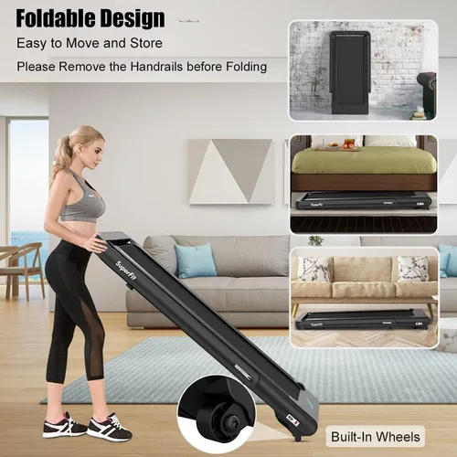 Miniatura 4 de GYMAX Caminadora plegable para debajo del escritorio, máquina de correr y caminar de 4.75HP 2 en 1 con control de frecuencia cardíaca, control por