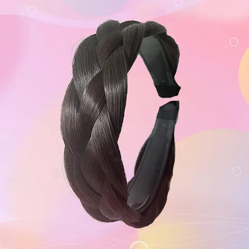Miniatura 2 de Diadema de 4 hebras de cabello sintético trenzado, diadema trenzada con dientes, accesorio de belleza, diadema elástica para mujer (marrón oscuro)