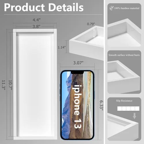 Miniatura 5 de Bandeja de tocador de baño para mostrador, bandeja decorativa de baño de bambú, bandeja de perfume para decoración del hogar, 11.3 pulgadas de largo