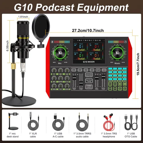 Miniatura 2 de Paquete de micrófono para podcast con mezclador de audio de tarjeta de sonido en vivo, paquete de equipo de podcast con micrófono de condensador
