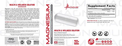 Miniatura 3 de Metabolic Nutrition Magnesio, 650 mg por porción, sin OMG, vegano, sin gluten, 90 cápsulas