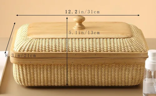 Miniatura 5 de Rectangular con tapa hecha a mano Nantucket cesta bastones de caña finamente tejida para el hogar, cestas de almacenamiento y contenedores Artes
