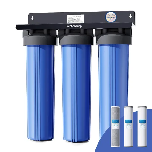 Waterdrop Sistema de filtro de agua de 3 etapas para toda la casa, reduce el hierro y el manganeso, con filtros de carbono y sedimentos, filtración