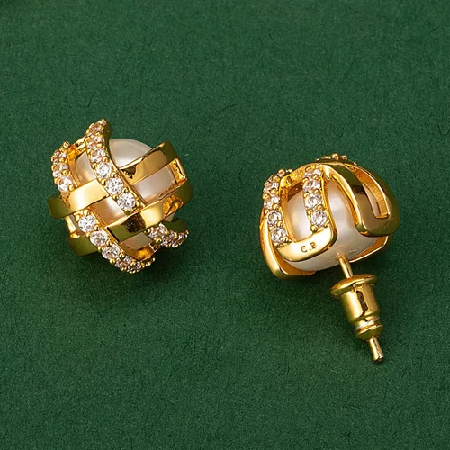 Miniatura 5 de C.Paravano Aretes de oro de 18 quilates para mujer, hipoalergénicos para mujer, aretes tipo dormilona con parte trasera plana