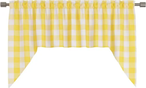Miniatura 40 de Cenefas de cortina para ventana de 16 pulgadas de largo, 2 paneles de cuadros búfalo, cortinas pequeñas con bolsillo para barra, estilo clásico
