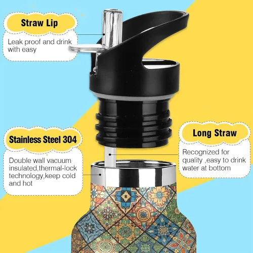 Miniatura 3 de Kids Water Bottle with Straw for School 20 Oz Water Bottle Insulated for Boys Girls, BPA-Free, Vintage Plaids