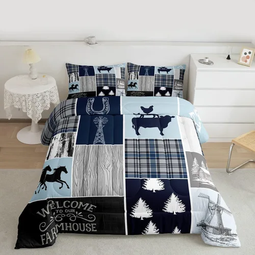 Miniatura 252 de Juego de edredón de oso y ciervo, tamaño individual, ropa de cama de animales salvajes de caza, colcha rústica de cabaña, casa de campo, cuadros