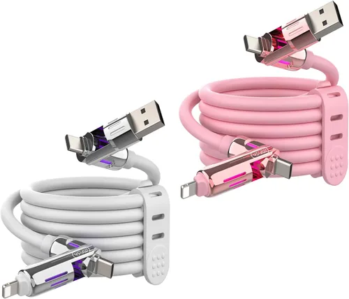 Miniatura 9 de MFish Cable de carga USB 4 en 1 con funda de transporte, cable de carga rápida de 240 W, USB-A y USB-C dual a USB-C/Lightning, para iPhone Negro