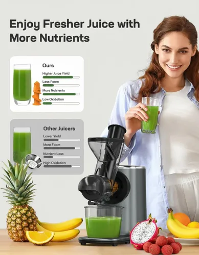 Miniatura 2 de Marsail Exprimidor lento, máquinas exprimidoras de prensa en frío con modos suaves y duros, exprimidor de alto rendimiento de jugo para verduras