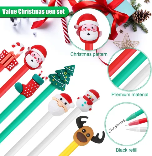 Miniatura 6 de 36 herramientas de escritura de tinta de gel de Navidad a granel, personajes divertidos de dibujos animados, Papá Noel, muñeco de nieve, árbol