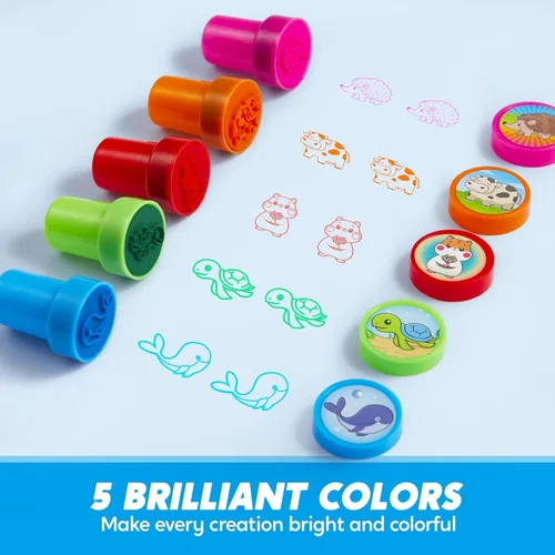 Miniatura 2 de JOYIN 50 sellos de animales para niños, con 50 diseños diferentes, granja, animales marinos, sellos para manualidades, caja de premios juguetes