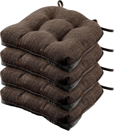 Miniatura 8 de Almohadillas de silla Wellsin para sillas de comedor, cojines de silla de cocina antideslizantes con lazos, juego de 4 almohadillas de silla de Caqui