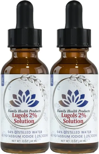 Solución de yodo Lugol 2% 2 fl oz | Fórmula líquida de yodo y potasio | Botella de vidrio ámbar con cuentagotas | Family Health Products