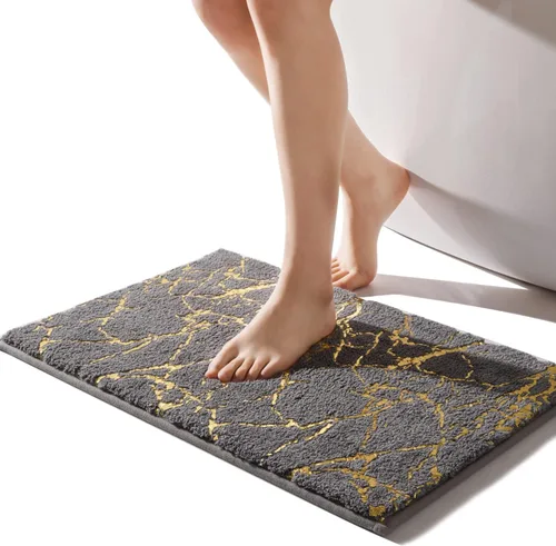 Miniatura 10 de QJHOMO Alfombra de baño de mármol, alfombras de baño blancas y doradas decorativas, antideslizante, tapete de baño super absorbente de microfibra