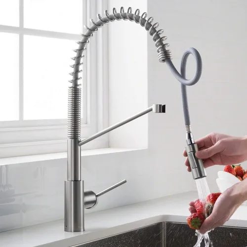 Miniatura 6 de KRAUS Oletto - Grifo de cocina de estilo comercial de una sola manija que se puede halar hacia abajo con ensamble de montaje superior QuickDock