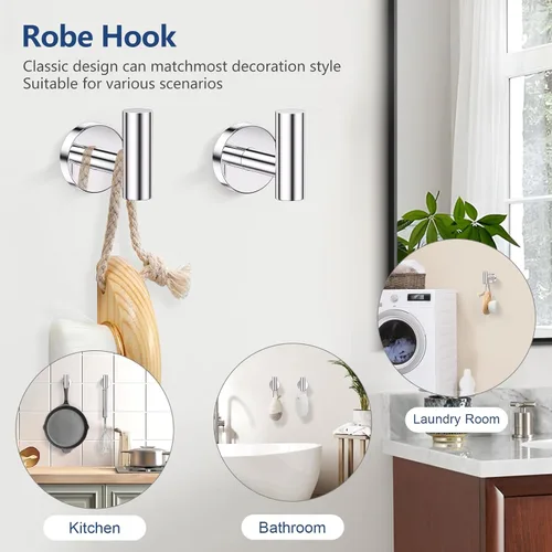 Miniatura 2 de TQKAG Juego de 5 Piezas de Herrajes de Baño de Cromo Pulido 23.6" Acero Inoxidable SUS304 Juegos de Soporte de Barra de Toallas de Baño Portapapel