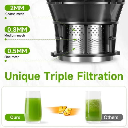 Miniatura 3 de EanOruus Exprimidor de prensa en frío, máquina extractor de jugo de canal de alimentación de 5.8 pulgadas de ancho con 400 W, alto rendimiento