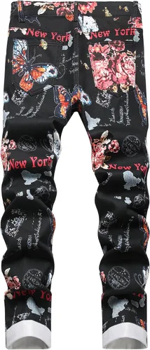 Miniatura 131 de Baylvn - Pantalones de mezclilla entallados y estampados para hombre con corte recto