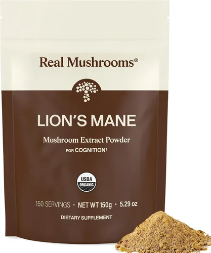 Polvo de suplemento de melena de león de Real Mushrooms - Extracto orgánico de melena de león - Hongos funcionales con beta glucanos verificados –