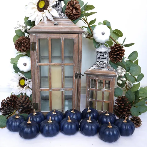 Miniatura 6 de Winlyn 12 calabazas artificiales pequeñas, color azul marino, calabazas decorativas de color azul oscuro, calabazas de espuma para regalos de otoño