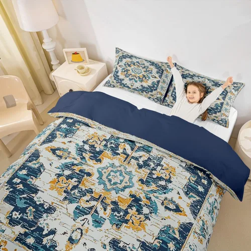 Miniatura 5 de Erosebridal Juego de ropa de cama bohemio individual, funda de edredón de mandala azul verde azulado para hombres y mujeres, funda de edredón retro
