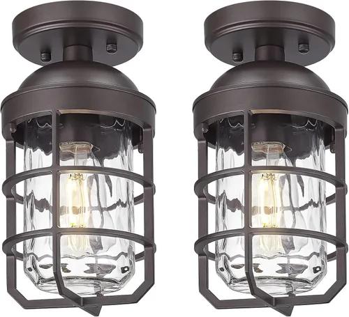 Miniatura 19 de Emliviar Lámpara de techo estilo granja, luz semiempotrada vintage para interior, luz de seguridad con vidrio templado transparente, acabado