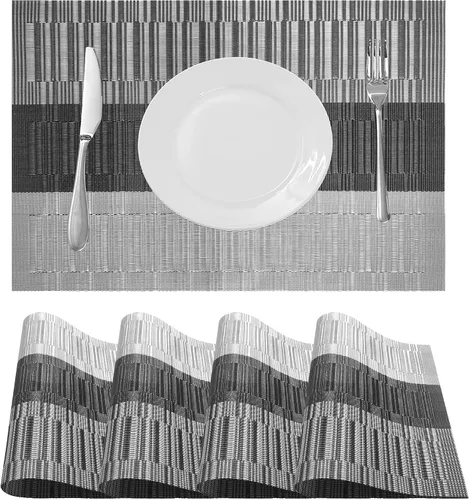 Miniatura 10 de Manteles individuales para mesa de comedor, juego de 6 unidades, resistentes al calor, antideslizantes, de vinilo para cocina y comedor, 18" * 12