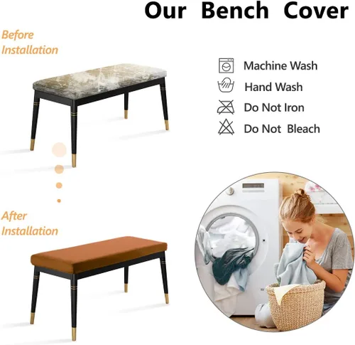 Miniatura 5 de ele ELEOPTION Fundas de banco de terciopelo elastano, funda elástica para sala de estar, dormitorio, cocina, antideslizante, lavable con correas
