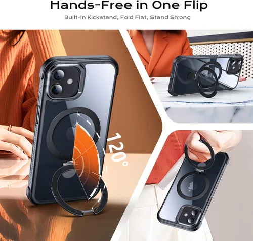 Miniatura 2 de Anqrp Funda transparente con función atril magnética con junta tórica para iPhone 12/12 Pro, compatible con Mag-Safe, de grado militar, reforzada