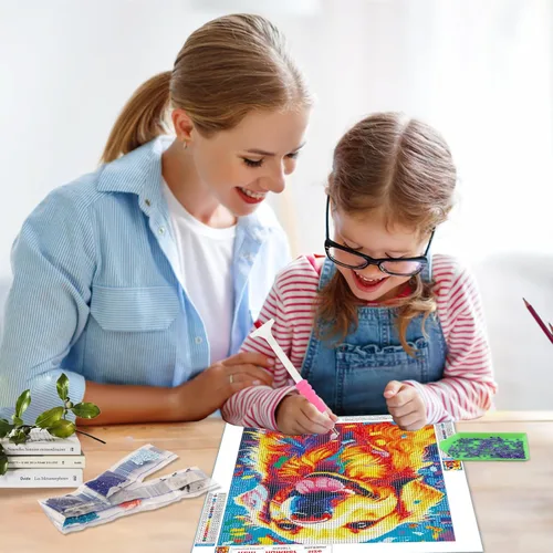 Miniatura 4 de SENQAO Kits de arte de diamantes para adultos, Golden Retriever - Pintura de puntos de diamante de taladro completo para principiantes, pintura