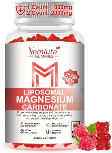 Gomitas liposomales de carbonato de magnesio (por uno: 1000 mg, por dos: 2000 mg), suplemento de carbonato de magnesio de alta absorción para