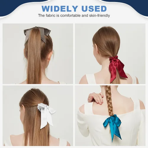 Miniatura 5 de 1 banda elástica con lazo de seda para el cabello, 100% morera pura 22 Momme, soporte para cola de caballo, elegante banda suave para el cuidado