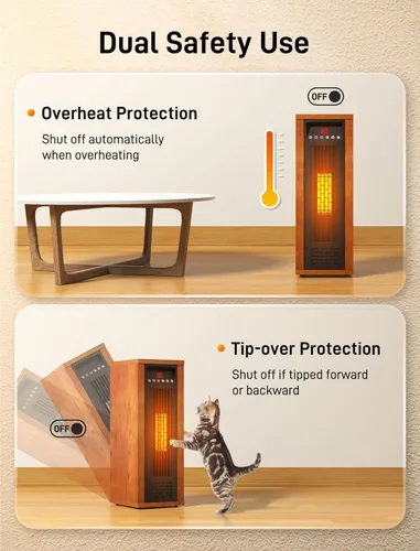 Miniatura 7 de Air Choice Calentador de espacio infrarrojo, calentador eléctrico portátil de 1500 W con control remoto y termostato, calentador de habitación