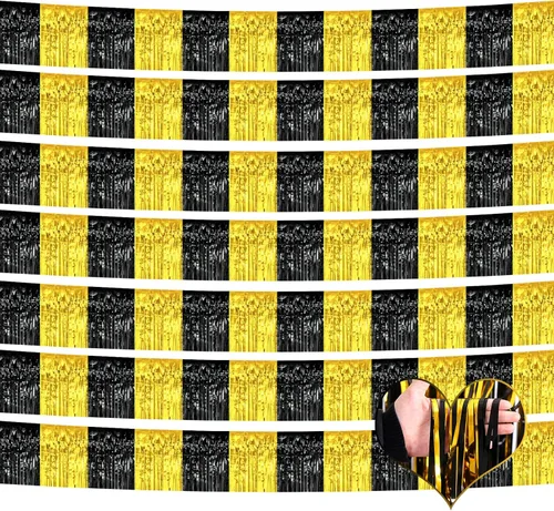 Paquete de 10 unidades de 3,05 m de guirnalda de flecos de papel de aluminio con borlas metálicas, bandera para colgar en la pared, serpentinas de