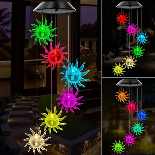 Miniatura 12 de Campanillas de viento solares para exteriores, luces que cambian de color, regalo para mujeres, mamá, abuela, hermana, mejores regalos, campanillas
