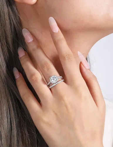 Miniatura 4 de JALOKIVI - Anillos de compromiso de plata de ley 925 para mujer, con halo de circonita cúbica, anillos de promesa solitarios para ella, talla 4-12