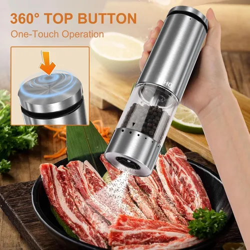 Miniatura 9 de Juego de Molinillo Eléctrico de Sal y Pimienta Recargable, Agitadores Automáticos de Sal y Pimienta Molinos con Grosor Ajustable Externo, Accesorios