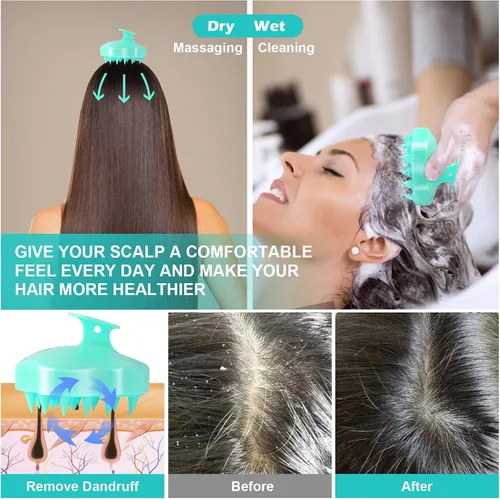 Miniatura 4 de URTHEONE Masajeador de Cuero Cabelludo Cepillo de Champú, Cepillo de Cabello de Silicona Suave para Cabello Húmedo, Seco, Graso, Rizado, Liso, Verde