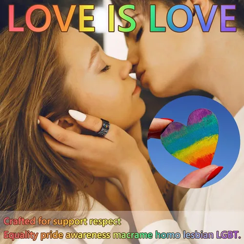 Miniatura 25 de FaithHeart Anillos para ansiedad LGBT Pride Rainbow, acero inoxidable/chapado en oro de 18 quilates, joyería de amor es amor para hombres y mujeres