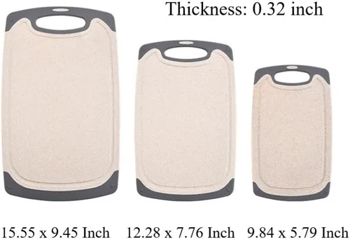 Miniatura 3 de Flyingsea tablas de cortar para cocina, juego de tabla de cortar de paja de trigo ecológico antideslizante (3 unidades), apto para lavavajillas