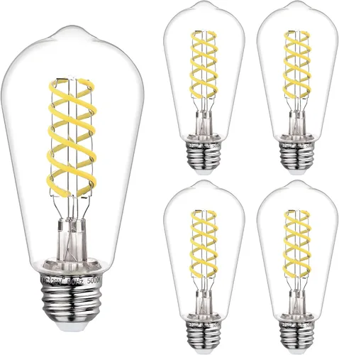 Miniatura 10 de ST19/ST58 Bombilla LED Edison vintage, 4.5 W, blanco cálido 2500 K, bombilla de filamento LED espiral flexible de vidrio ámbar, 450 lm, regulable