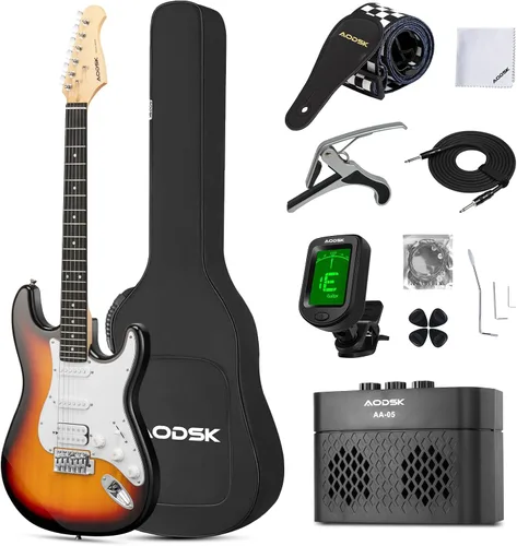 Miniatura 12 de AODSK - Guitarra eléctrica con amplificador, kit para principiantes de 39 pulgadas de cuerpo sólido de tamaño completo, todos los accesorios