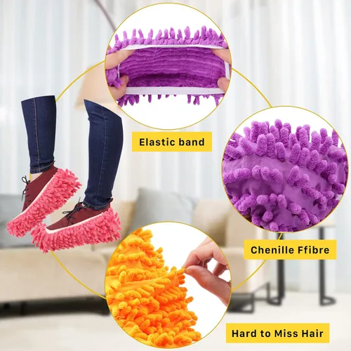 Miniatura 4 de 20 calcetines de fregona para limpieza de pisos, lavables y reutilizables, zapatos de microfibra para limpieza, pantuflas de limpieza multifunción