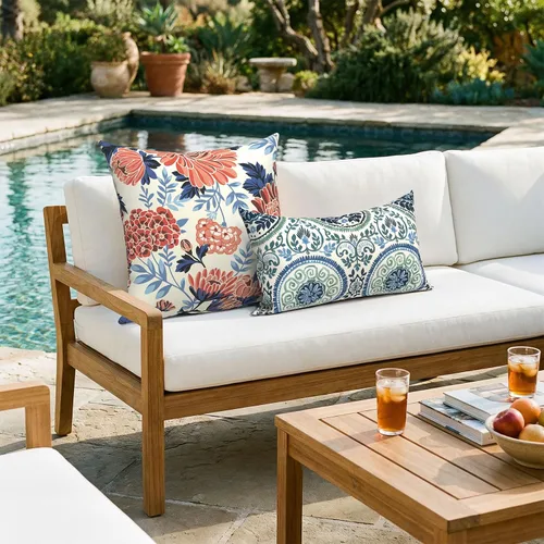 Miniatura 863 de Juego de 2 almohadas para exteriores de 16 x 16 pulgadas, repelentes al agua con interiores, para muebles de patio, hogar, jardín, geometría bohemia