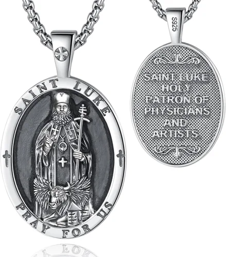 Miniatura 211 de EUDORA Collar de plata de ley 925, San Cristóbal y San Benito, San Miguel, Virgen María, San Judas Tadeo, Cruz de Buen Pastor y Arcángel, Medalla
