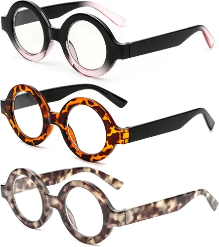 Miniatura 7 de Paquete de 3 lentes de lectura redondos de gran tamaño para mujeres y hombres, bloqueo de luz azul, cómodos lectores