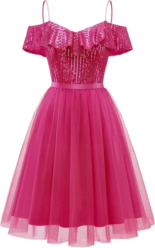 Wedtrend Vestido de lentejuelas para mujer, vestido semiformal brillante con tirantes delgados, vestido corto de graduación con purpurina